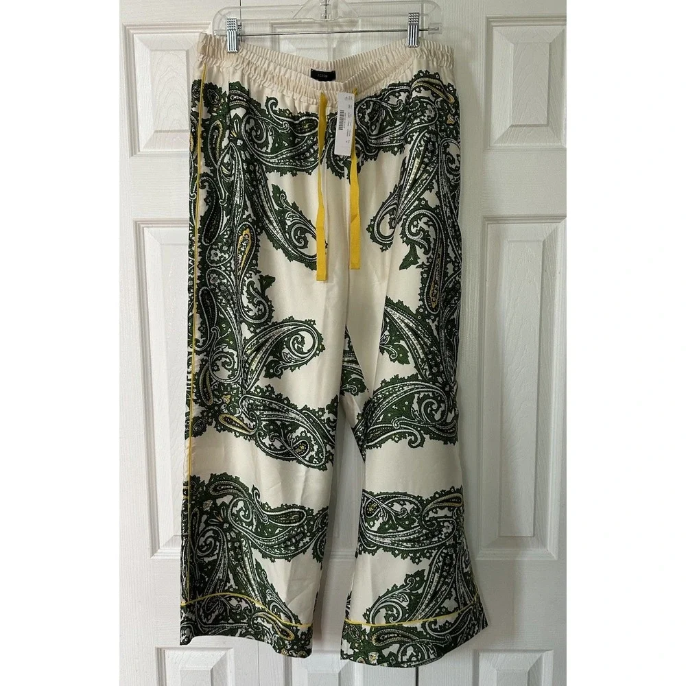NWT J Crew Relaxed Satin Pants Womens Paisley Twill Print Wide Leg Sz 16